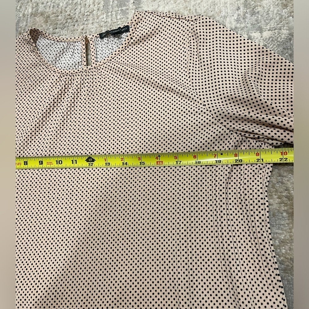 Adrianna Papell Pink With Black Polka Dot Blouse Size Medium Bubble Sleeve EUC - Picture 8 of 12